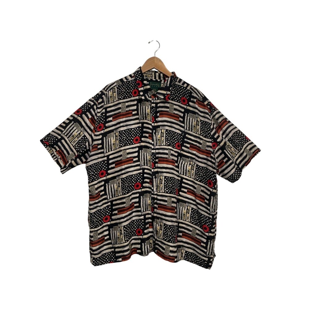 Vinatge Scandia Woods Shirt Mens 2XL 100% Silk Short Sleeve button up